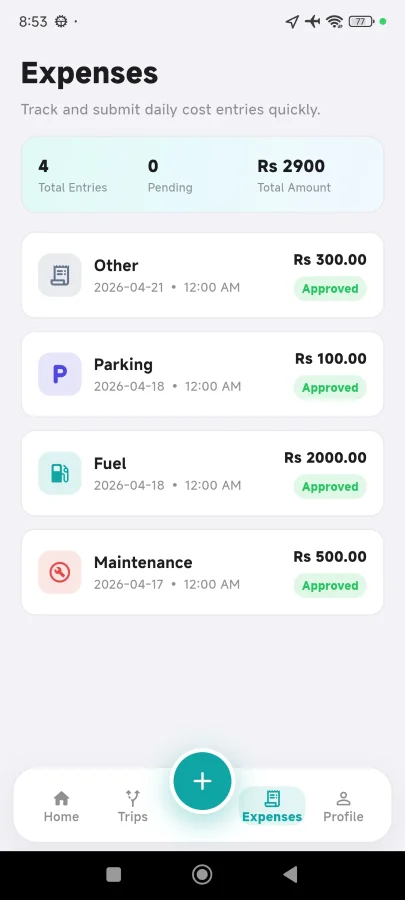 KargoLink public driver app expenses screenshot