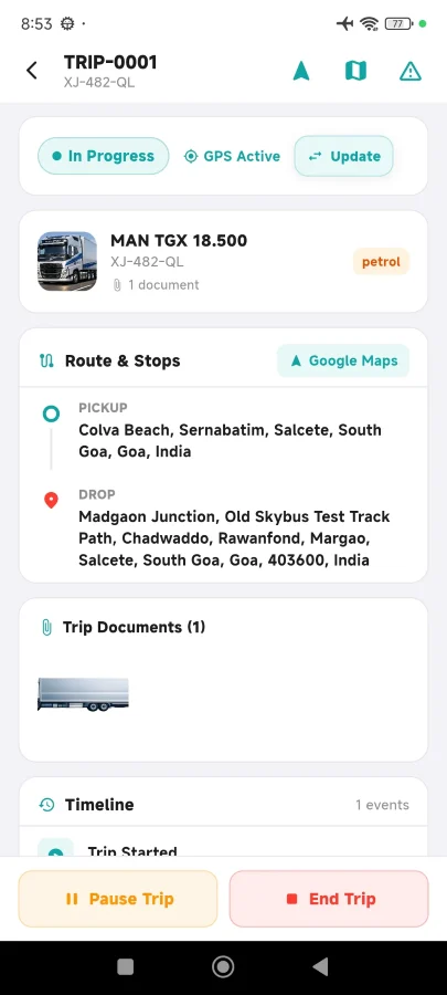 KargoLink public driver app trip details screenshot
